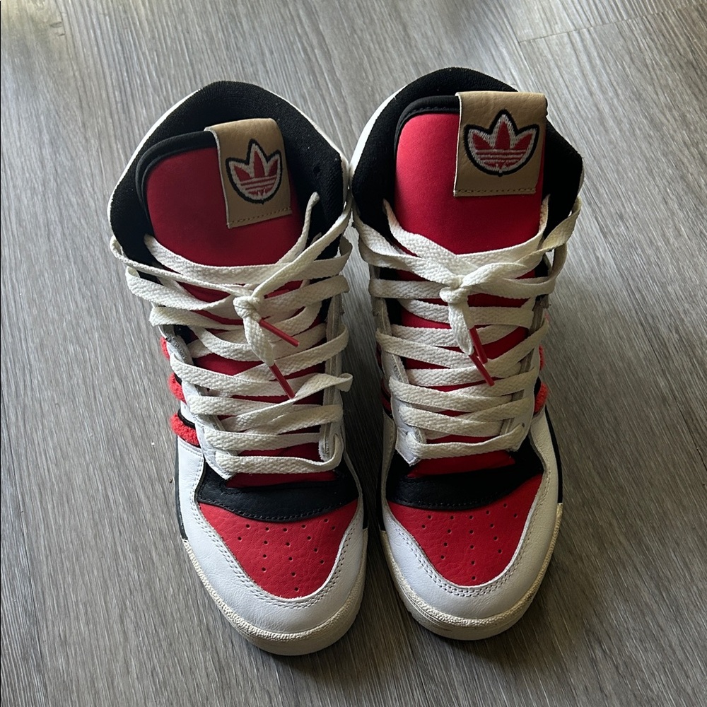 Adidas Black, Red, and White High-Tops